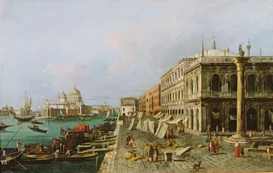 Ansicht des Molo vor dem Palazzo della Zecca, mit Santa Maria della Salute im Hintergrund, Venedig